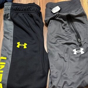 Under Armour Kids' Black and Gray Joggers with Yellow Logo